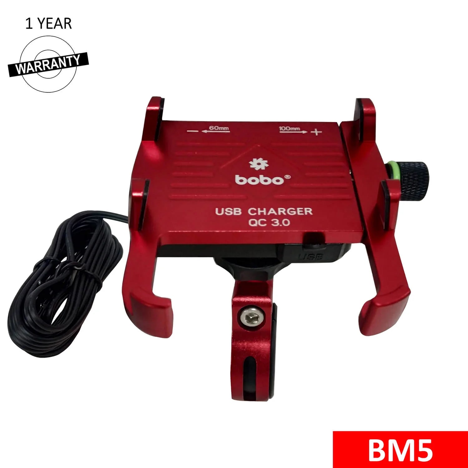 BOBO BM5 Claw-Grip Aluminium Bike Phone Holder (With Fast USB 3.0 Charger) Motorcycle Mobile Mount
