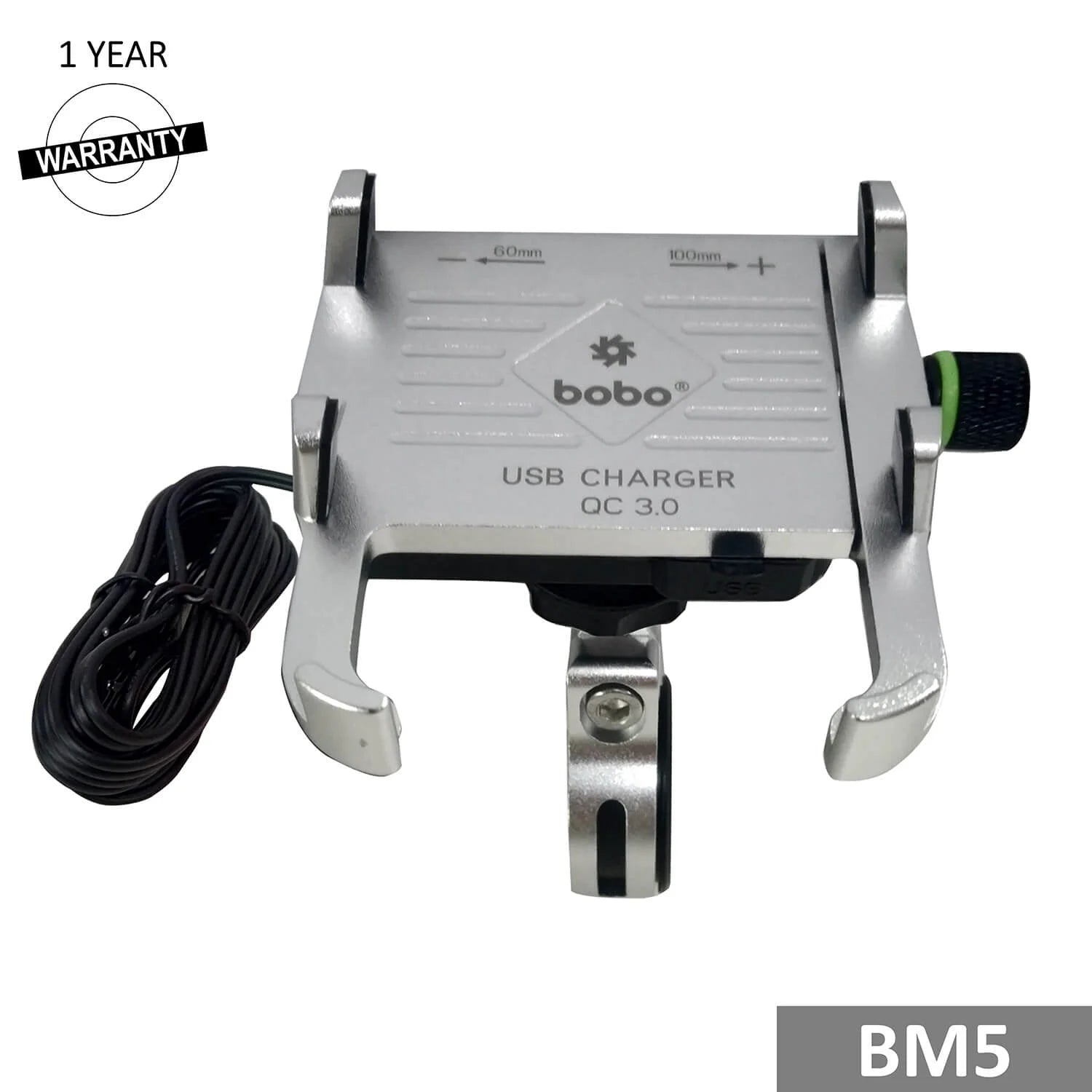 BOBO BM5 Claw-Grip Aluminium Bike Phone Holder (With Fast USB 3.0 Charger) Motorcycle Mobile Mount