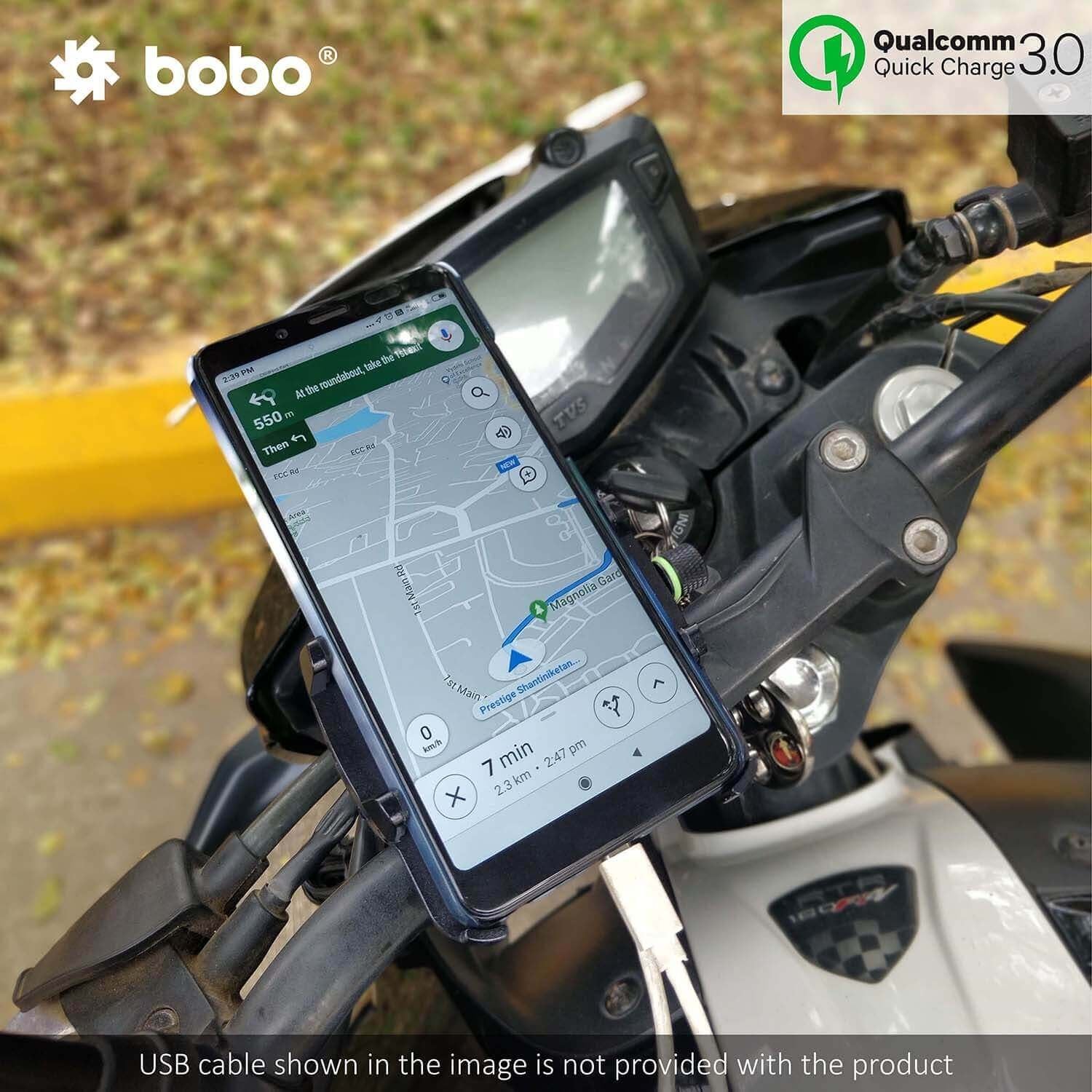 BOBO BM5 Claw-Grip Aluminium Bike Phone Holder (With Fast USB 3.0 Charger) Motorcycle Mobile Mount
