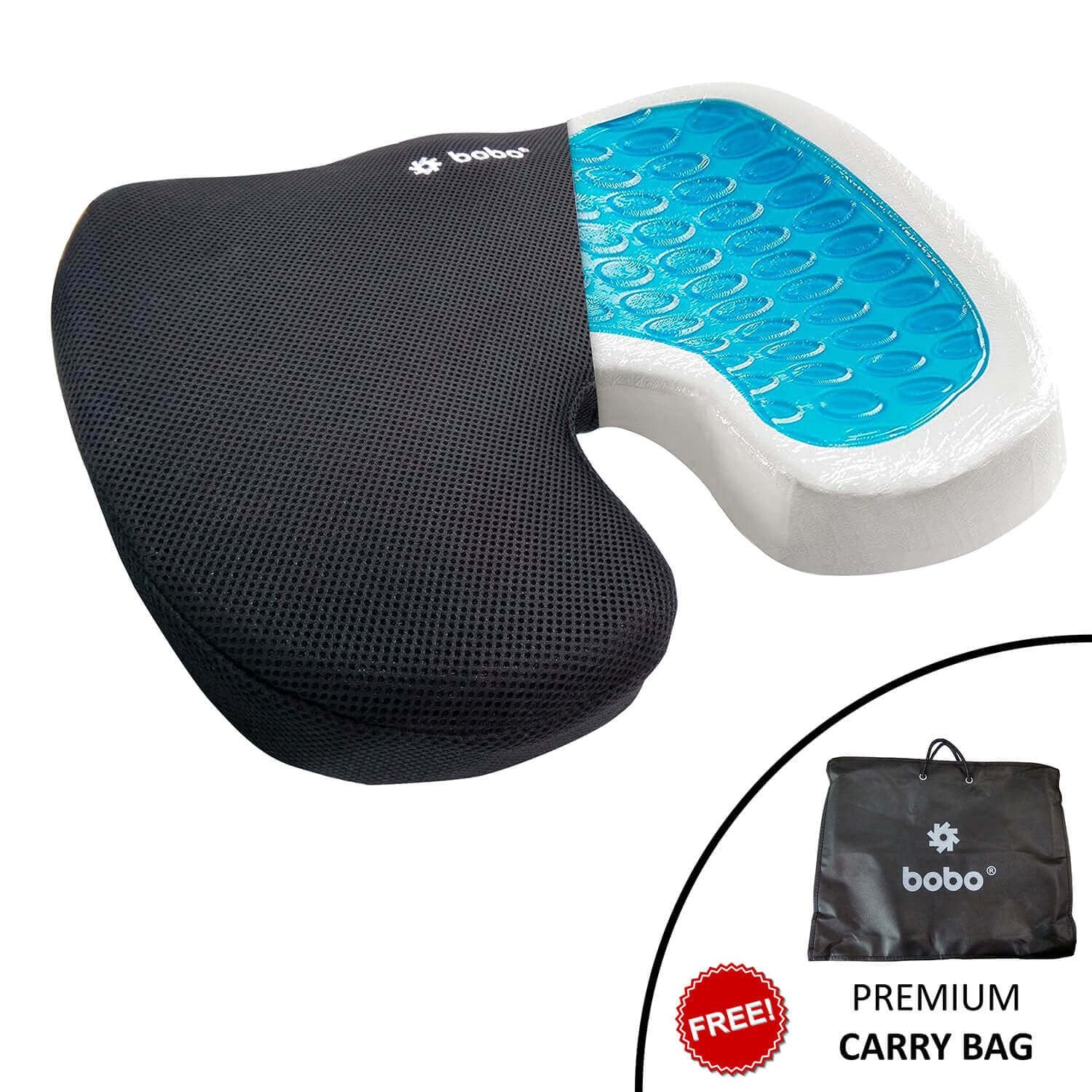 BOBO Gel Enhanced Memory Foam Seat Cushion – Orthopedic Coccyx (Tailbone) Cushion for Back Pain Relief – Sciatica Pillow for Office Chair, Car Seat & Travel