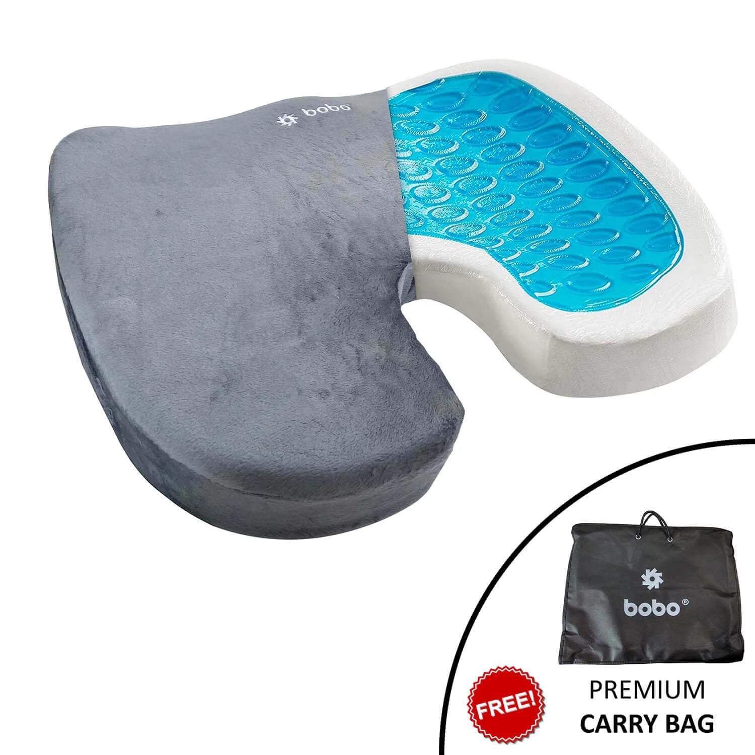 BOBO Gel Enhanced Memory Foam Seat Cushion – Orthopedic Coccyx (Tailbone) Cushion for Back Pain Relief – Sciatica Pillow for Office Chair, Car Seat & Travel