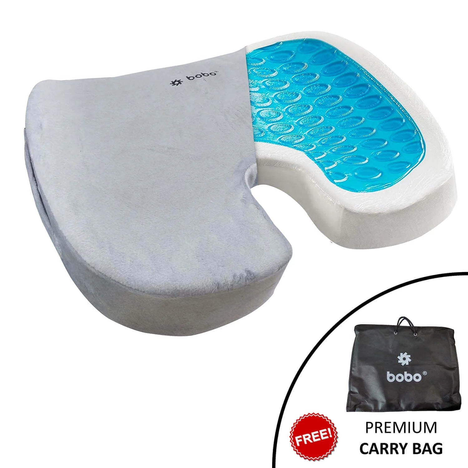 BOBO Gel Enhanced Memory Foam Seat Cushion – Orthopedic Coccyx (Tailbone) Cushion for Back Pain Relief – Sciatica Pillow for Office Chair, Car Seat & Travel
