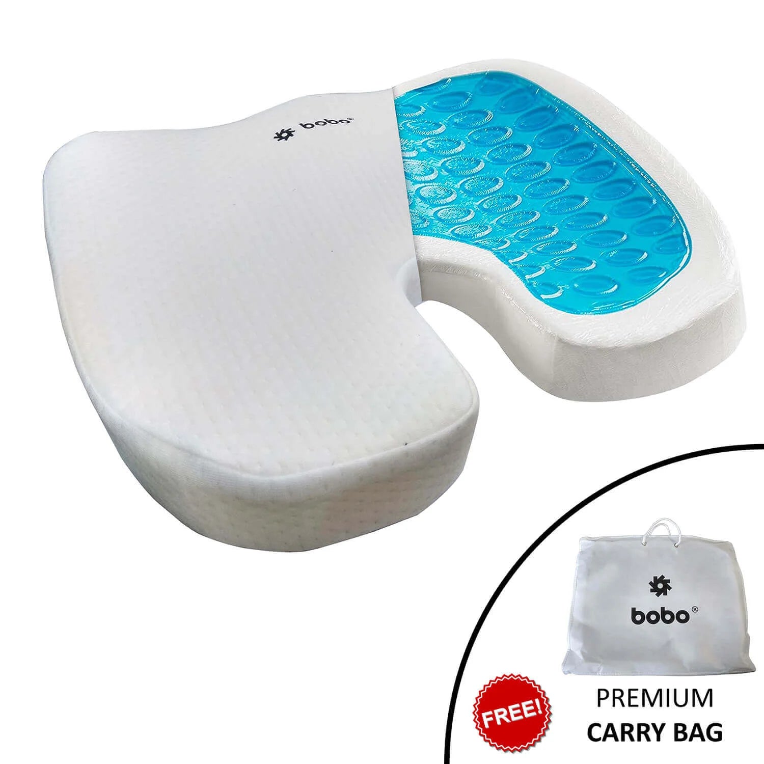 BOBO Gel Enhanced Memory Foam Seat Cushion – Orthopedic Coccyx (Tailbone) Cushion for Back Pain Relief – Sciatica Pillow for Office Chair, Car Seat & Travel