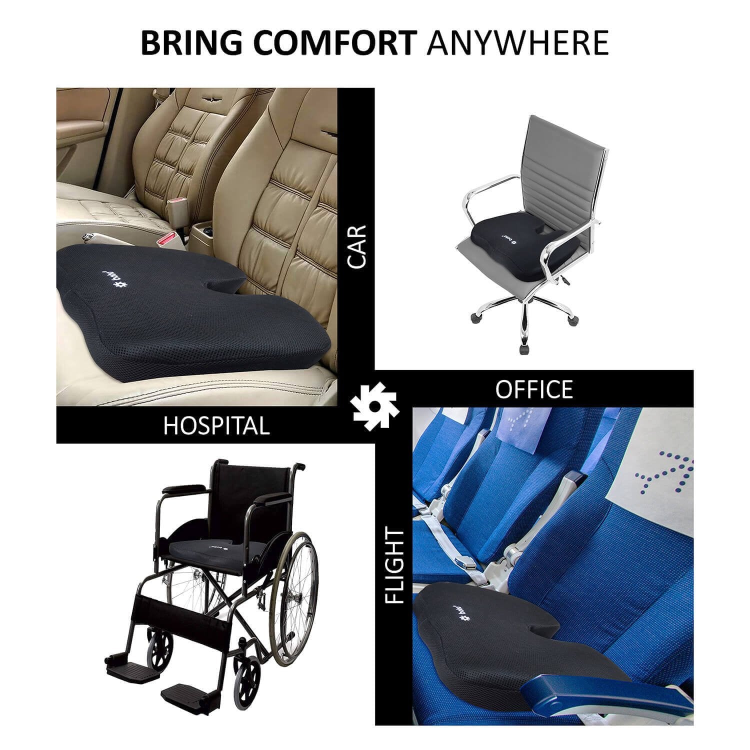 BOBO Gel Enhanced Memory Foam Seat Cushion – Orthopedic Coccyx (Tailbone) Cushion for Back Pain Relief – Sciatica Pillow for Office Chair, Car Seat & Travel
