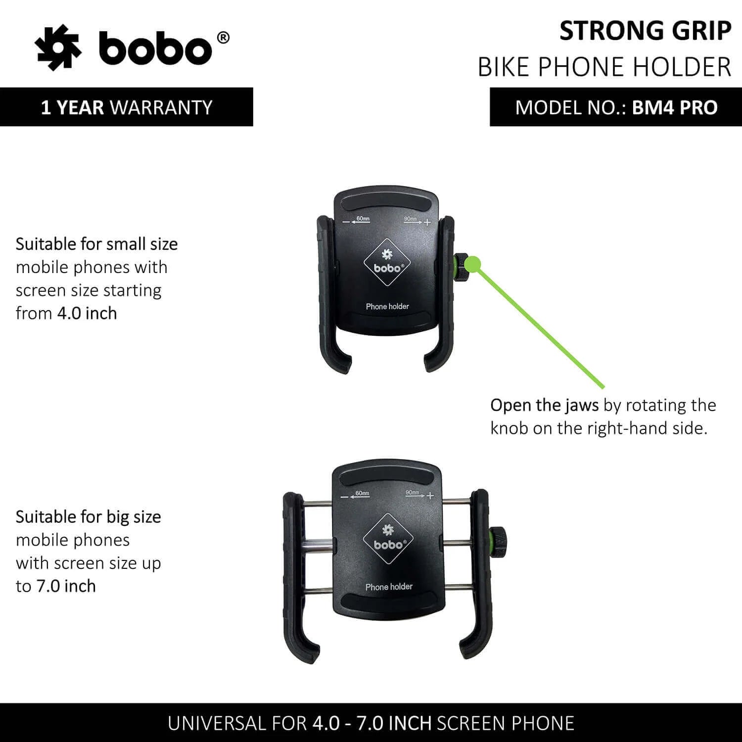 BOBO BM4 PRO Jaw-Grip Bike Phone Holder with Vibration Controller Mobile Mount