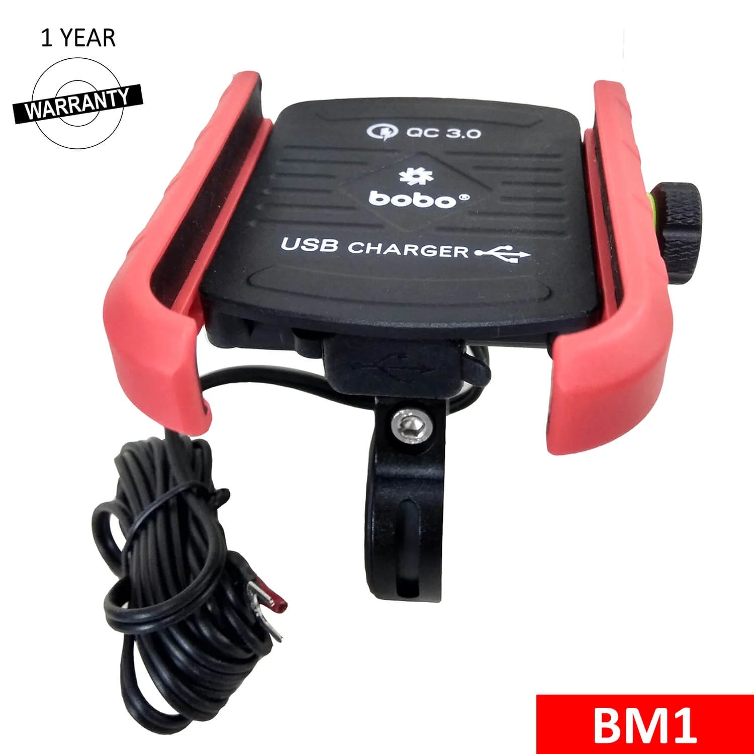 BOBO BM1 Jaw-Grip Bike Phone Holder (with fast USB 3.0 charger) Motorcycle Mobile Mount