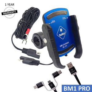 BOBO BM1 PRO Jaw-Grip Bike Phone Holder (with fast USB 3.0 charger, SAE connector & Fast USB Cable) Motorcycle Mobile Mount