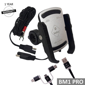 BOBO BM1 PRO Jaw-Grip Bike Phone Holder (with fast USB 3.0 charger, SAE connector & Fast USB Cable) Motorcycle Mobile Mount