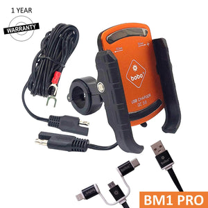 BOBO BM1 PRO Jaw-Grip Bike Phone Holder (with fast USB 3.0 charger, SAE connector & Fast USB Cable) Motorcycle Mobile Mount