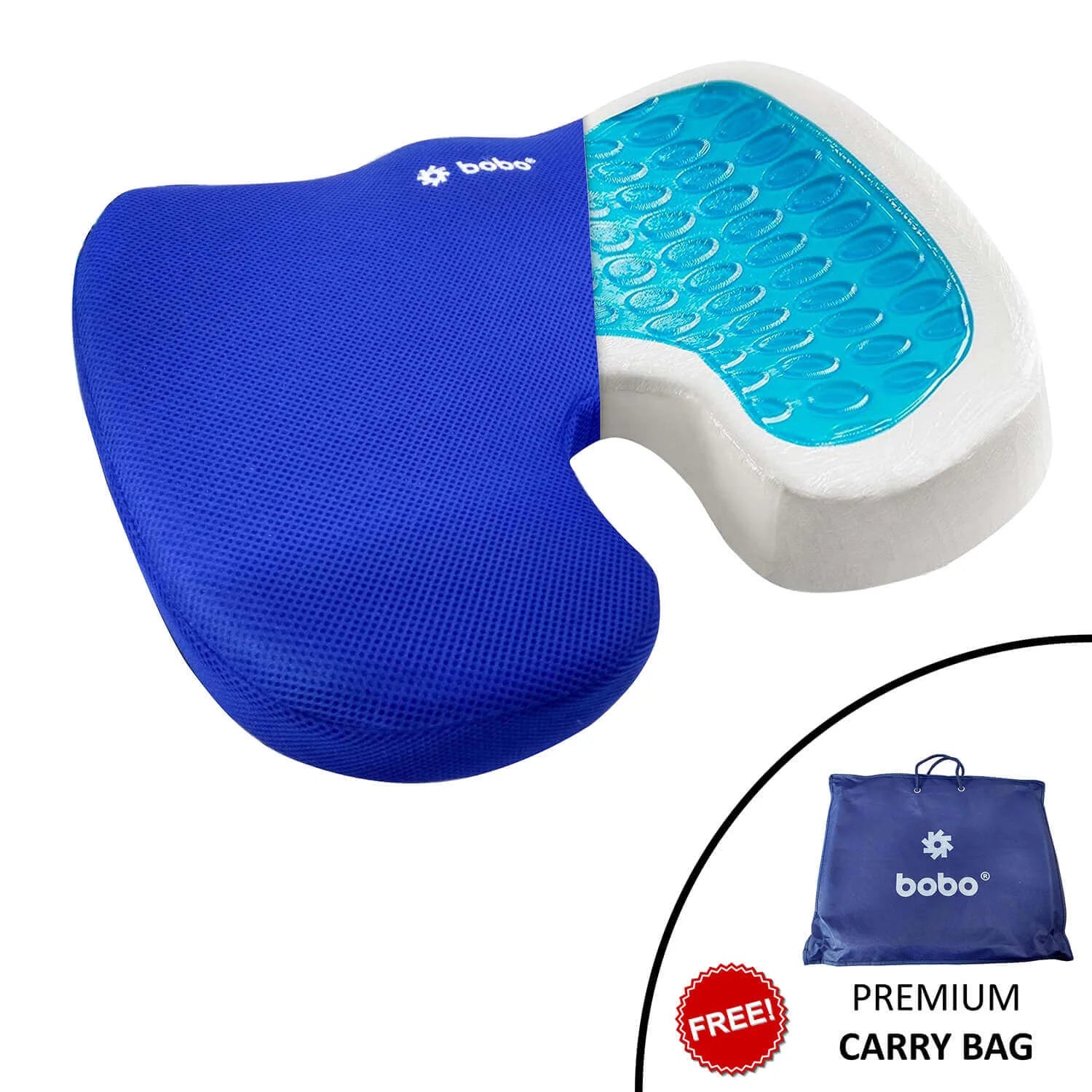 BOBO Gel Enhanced Memory Foam Seat Cushion – Orthopedic Coccyx (Tailbone) Cushion for Back Pain Relief – Sciatica Pillow for Office Chair, Car Seat & Travel